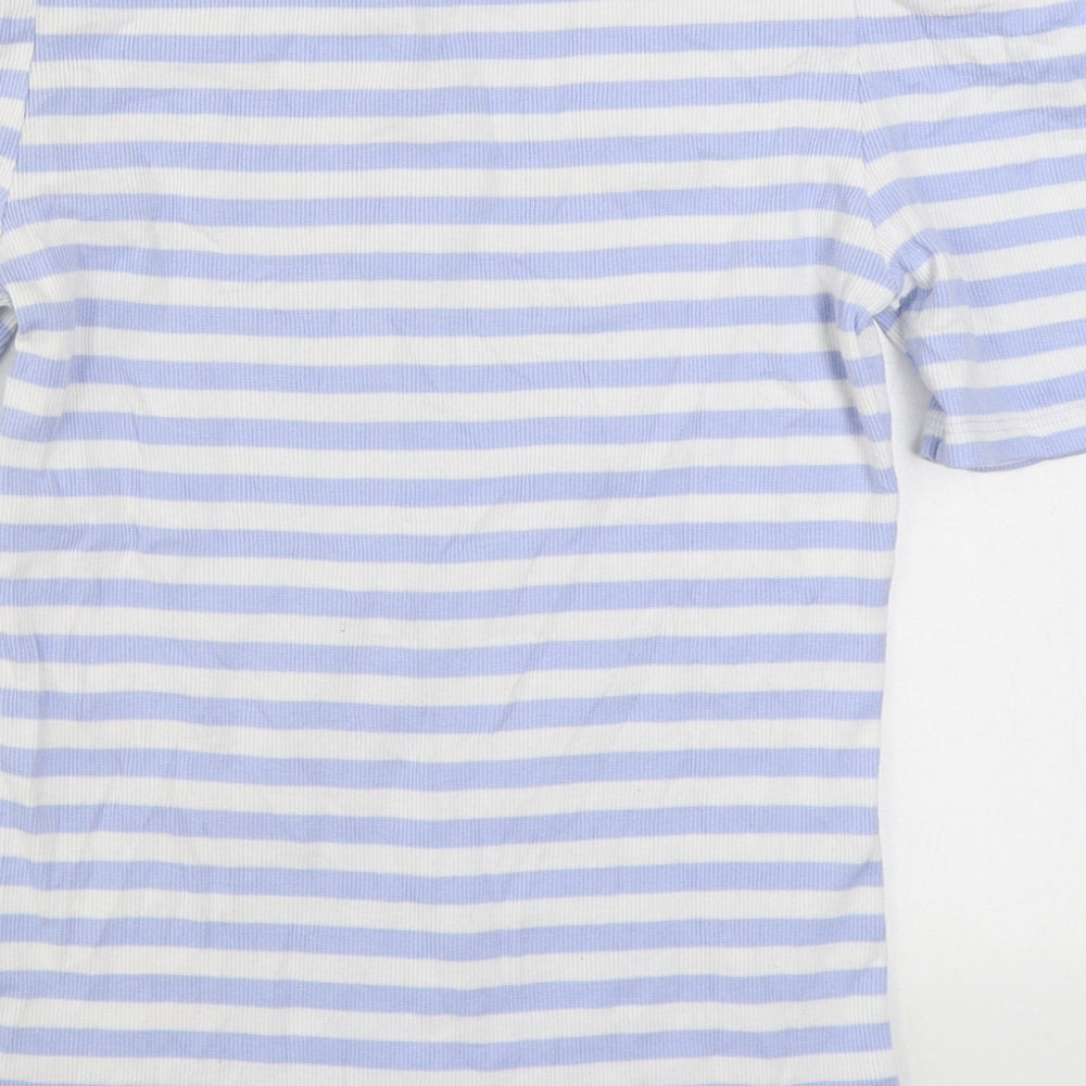 Pieces Womens Black Striped Cotton Basic T-Shirt Size M Round Neck