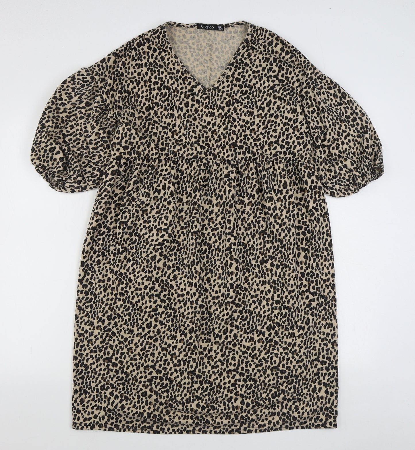 Boohoo Womens Brown Animal Print Polyester A-Line  Size 14  V-Neck Pullover