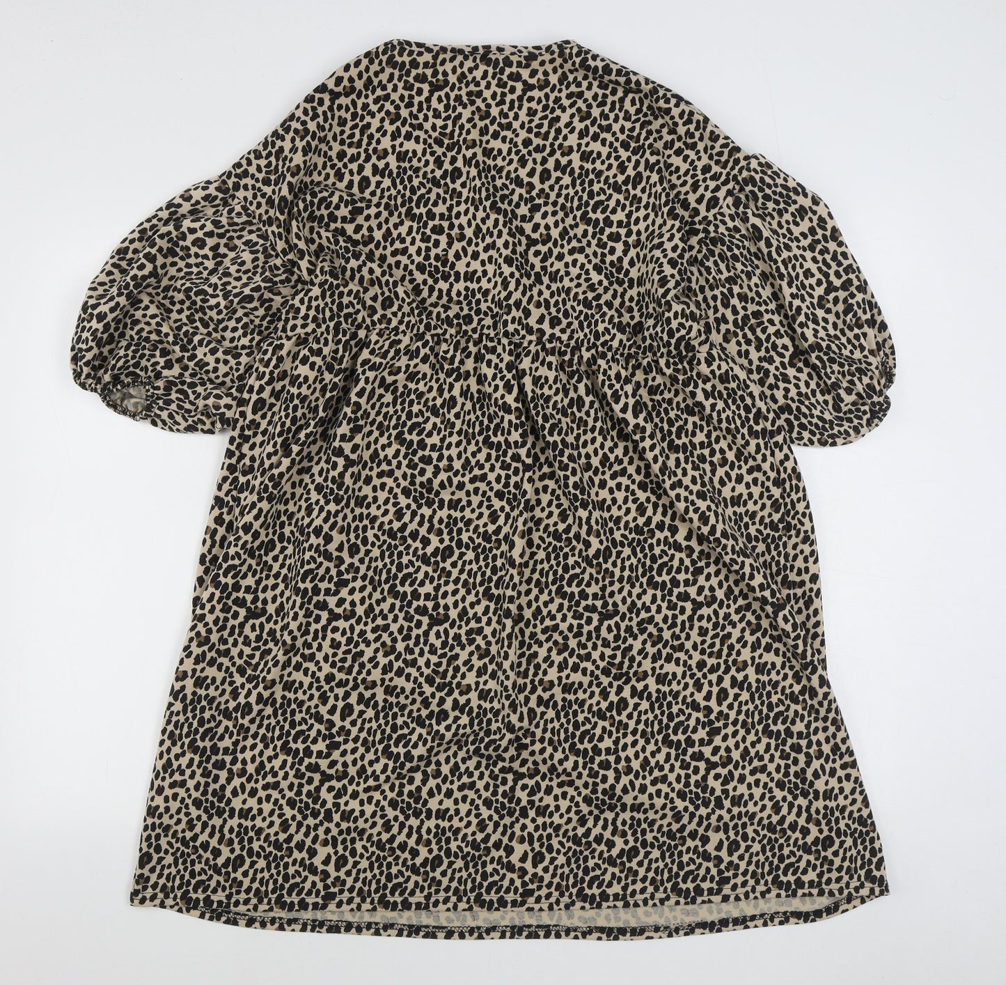 Boohoo Womens Brown Animal Print Polyester A-Line  Size 14  V-Neck Pullover