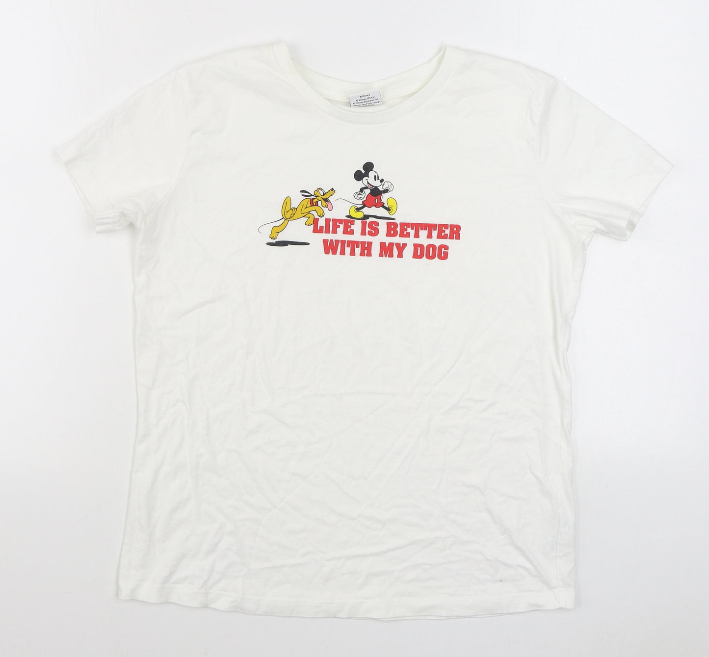 TU Womens White  100% Cotton Basic T-Shirt Size 10 Round Neck - Disney