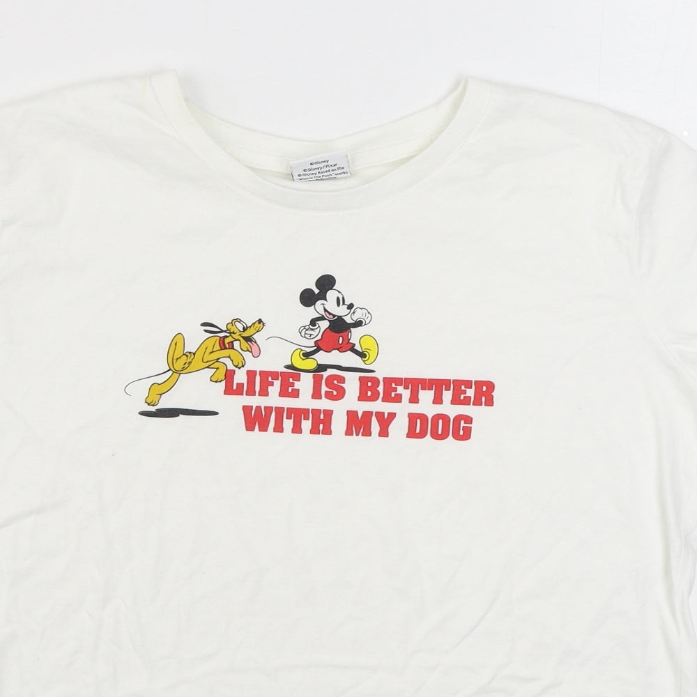 TU Womens White  100% Cotton Basic T-Shirt Size 10 Round Neck - Disney