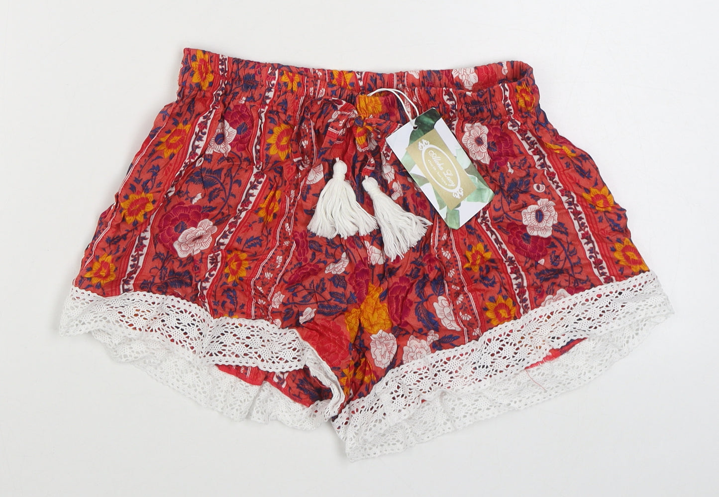 Aloha Lucy Womens Multicoloured Floral Wood Sweat Shorts Size M  Regular Tie