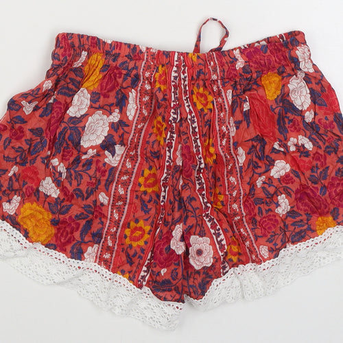 Aloha Lucy Womens Multicoloured Floral Wood Sweat Shorts Size M  Regular Tie