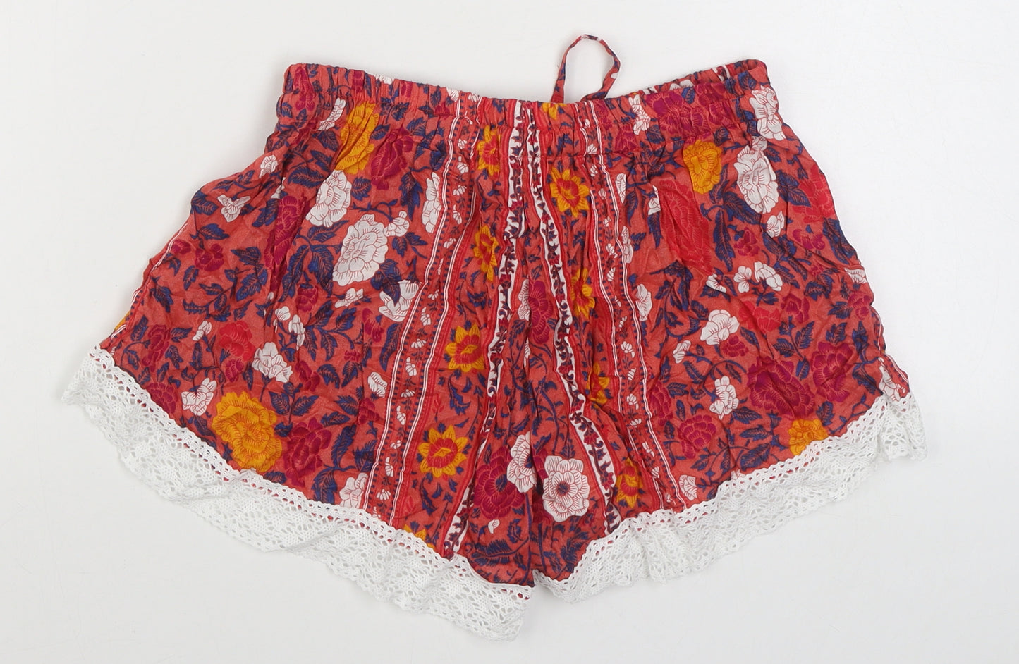 Aloha Lucy Womens Multicoloured Floral Wood Sweat Shorts Size M  Regular Tie