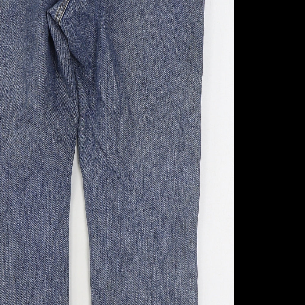 Wrangler Mens Blue  Cotton Straight Jeans Size 34 in L30 in Regular Zip