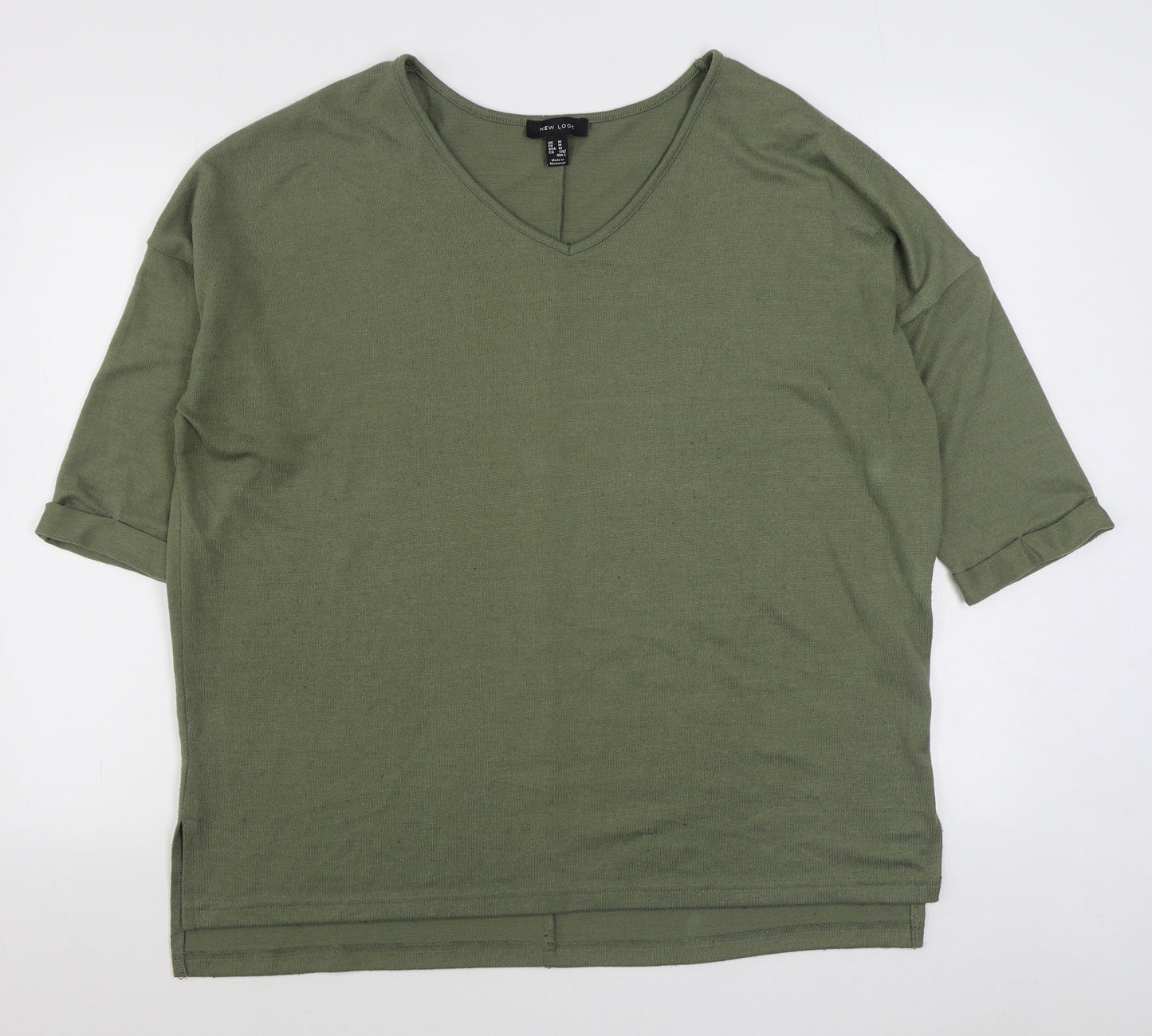 New Look Womens Green V-Neck  Polyester Pullover Jumper Size M