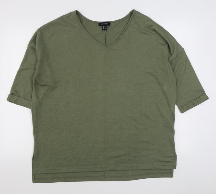 New Look Womens Green V-Neck  Polyester Pullover Jumper Size M