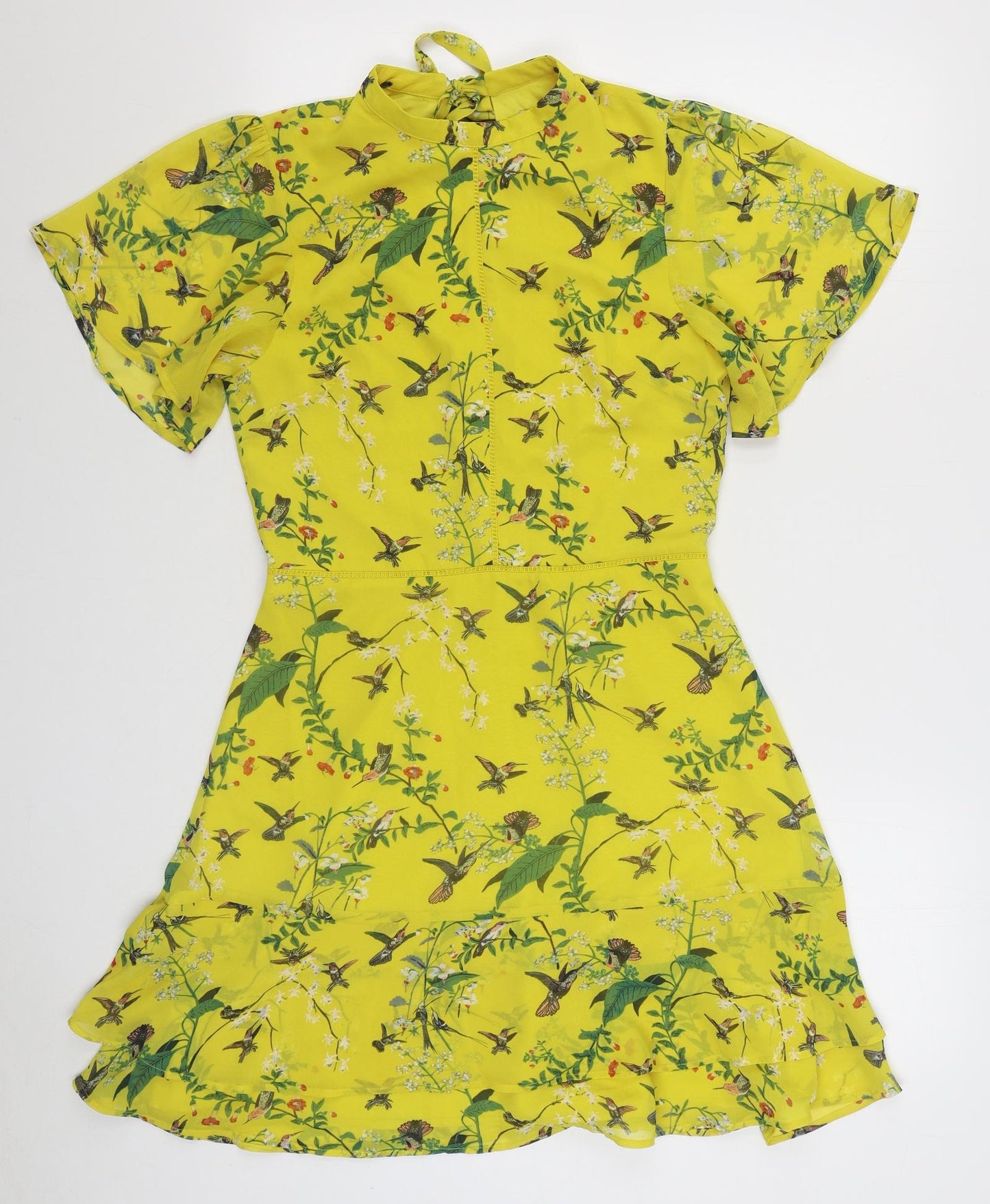 Oasis Womens Yellow Geometric Polyester Skater Dress  Size 10  High Neck Zip