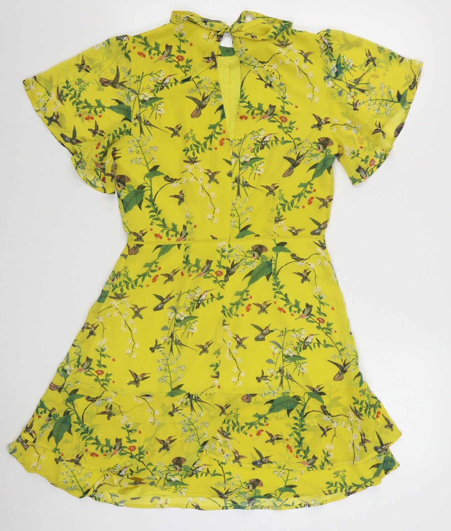 Oasis Womens Yellow Geometric Polyester Skater Dress  Size 10  High Neck Zip