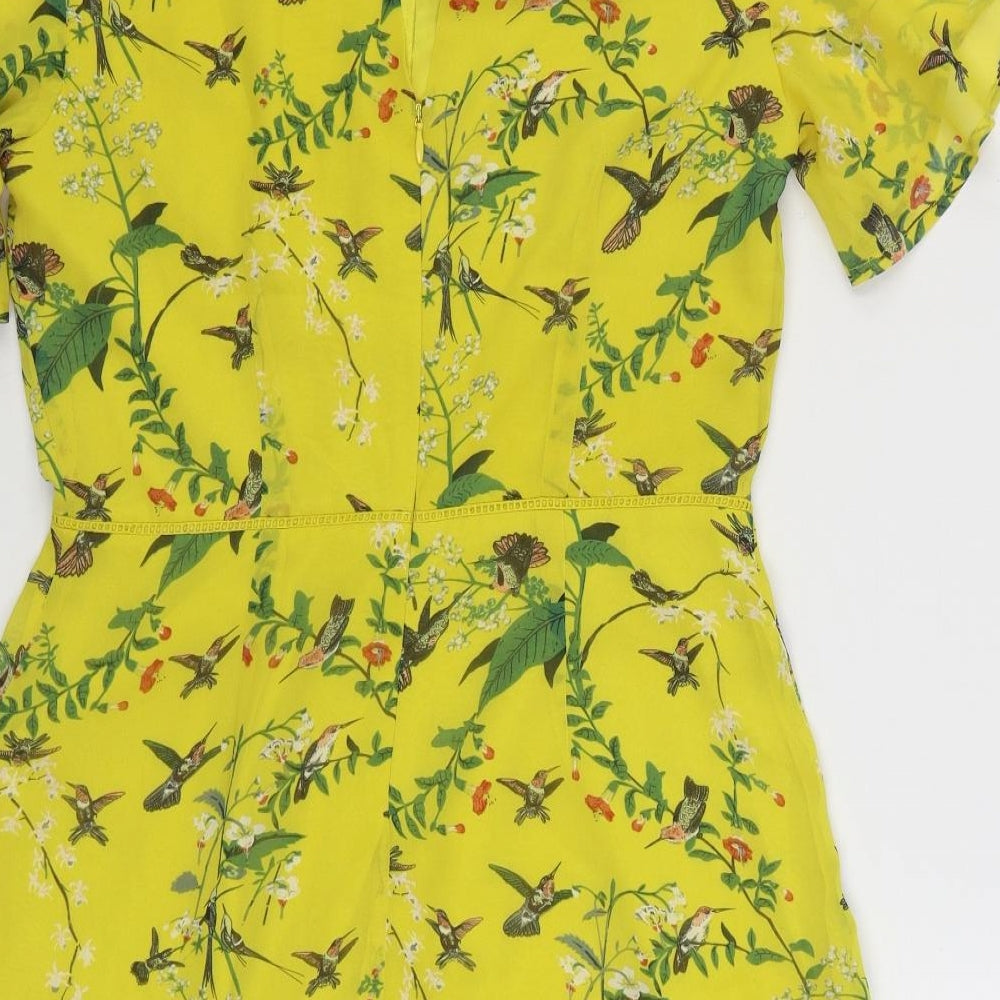 Oasis Womens Yellow Geometric Polyester Skater Dress  Size 10  High Neck Zip