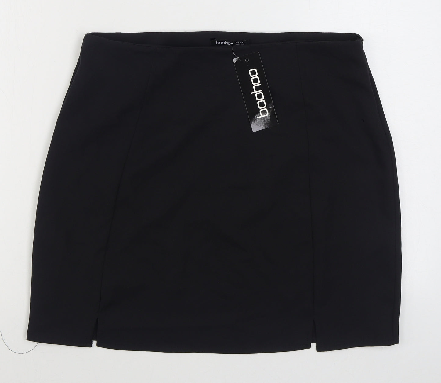 Boohoo Womens Black  Polyester A-Line Skirt Size 14   Zip