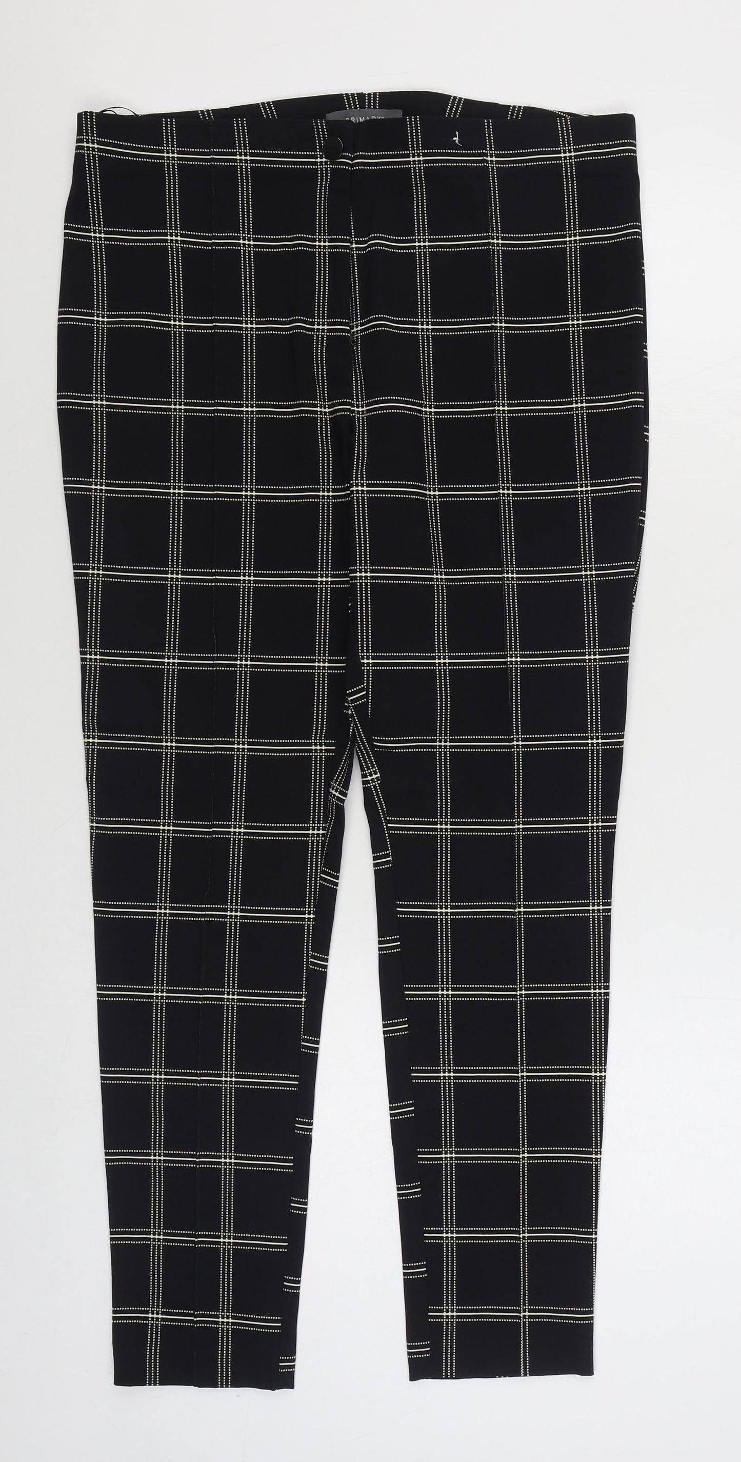 Primark Womens Black Check Viscose Trousers  Size 16 L27 in Regular Zip