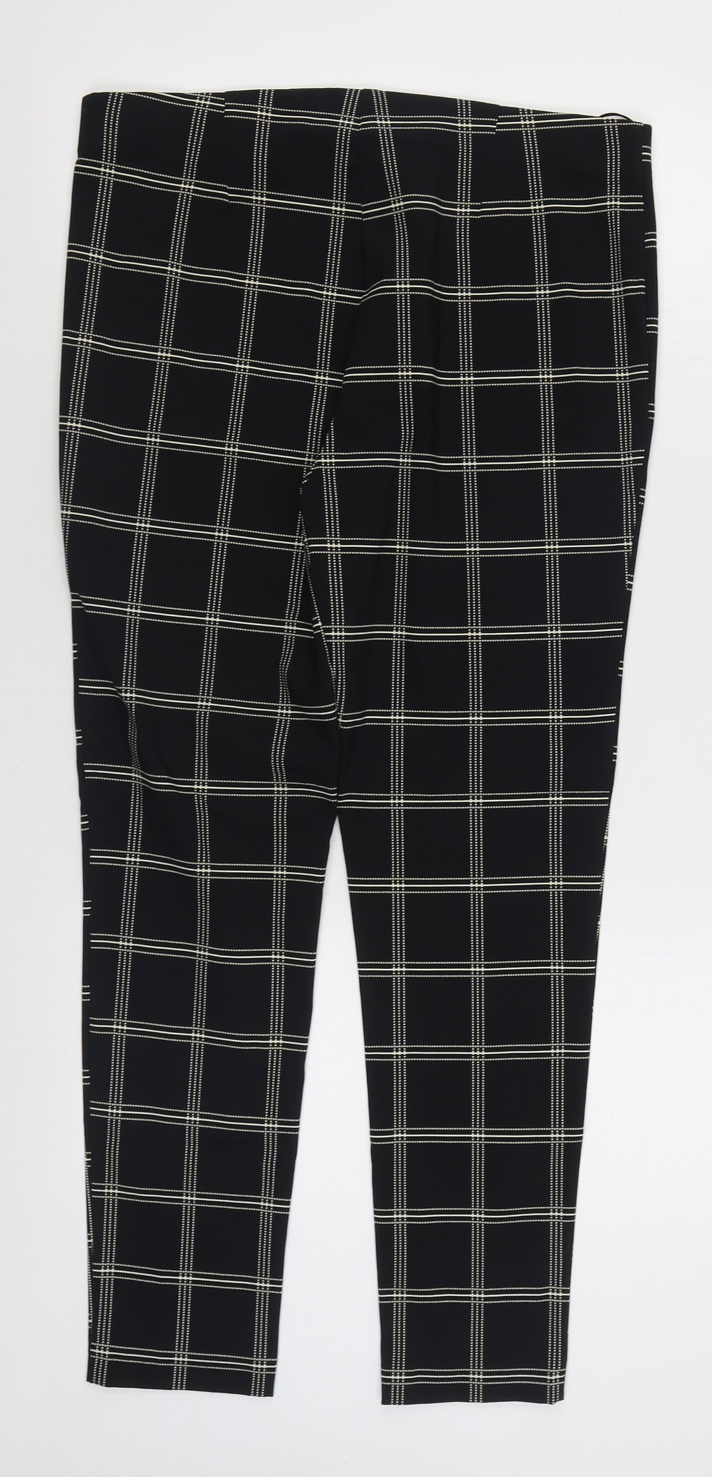 Primark Womens Black Check Viscose Trousers  Size 16 L27 in Regular Zip