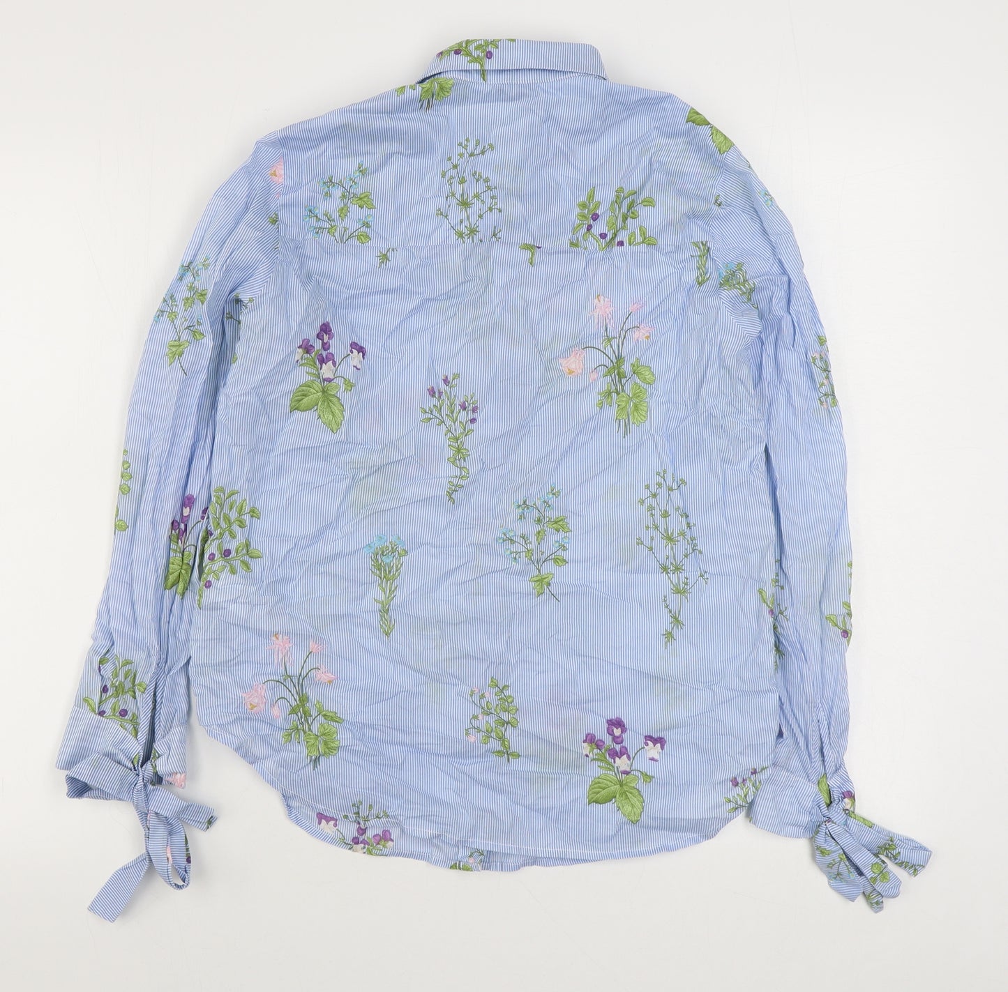 Topshop Womens Blue Striped 100% Cotton Basic Button-Up Size 8 Collared