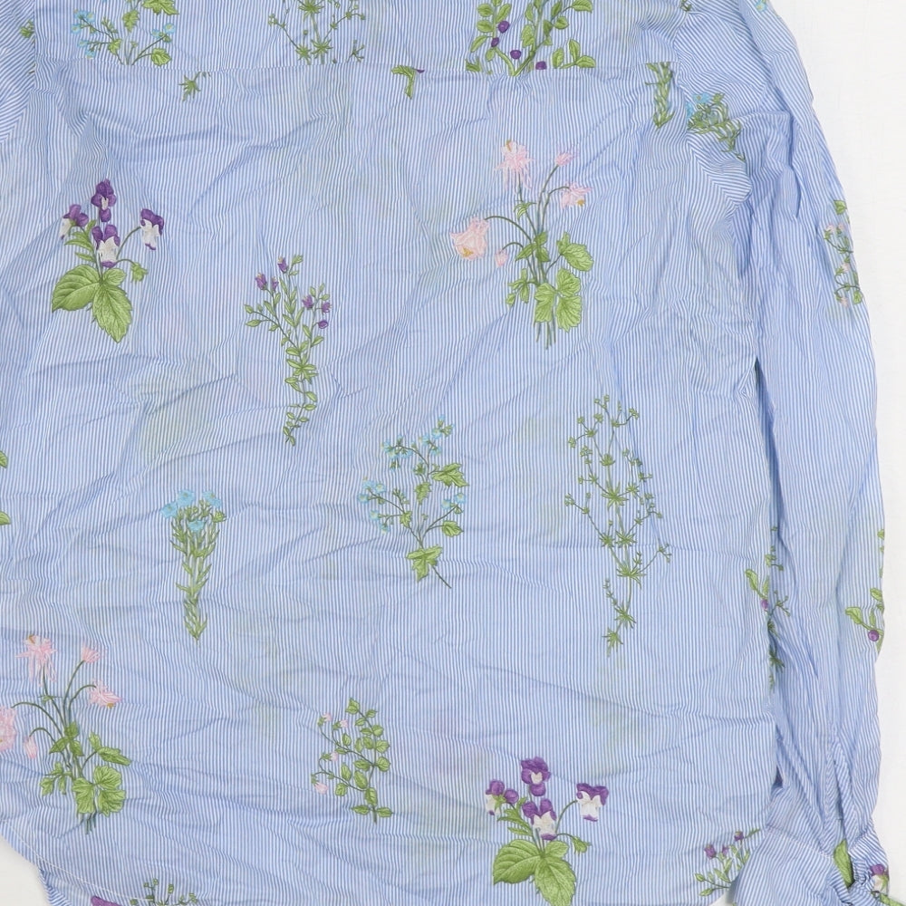 Topshop Womens Blue Striped 100% Cotton Basic Button-Up Size 8 Collared