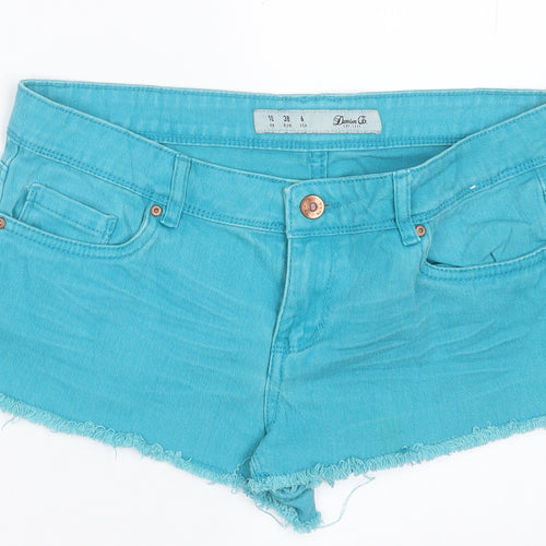Denim & Co. Womens Blue  Cotton Hot Pants Shorts Size 10  Regular Button
