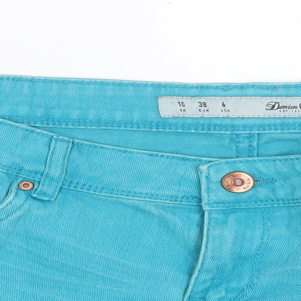 Denim & Co. Womens Blue  Cotton Hot Pants Shorts Size 10  Regular Button