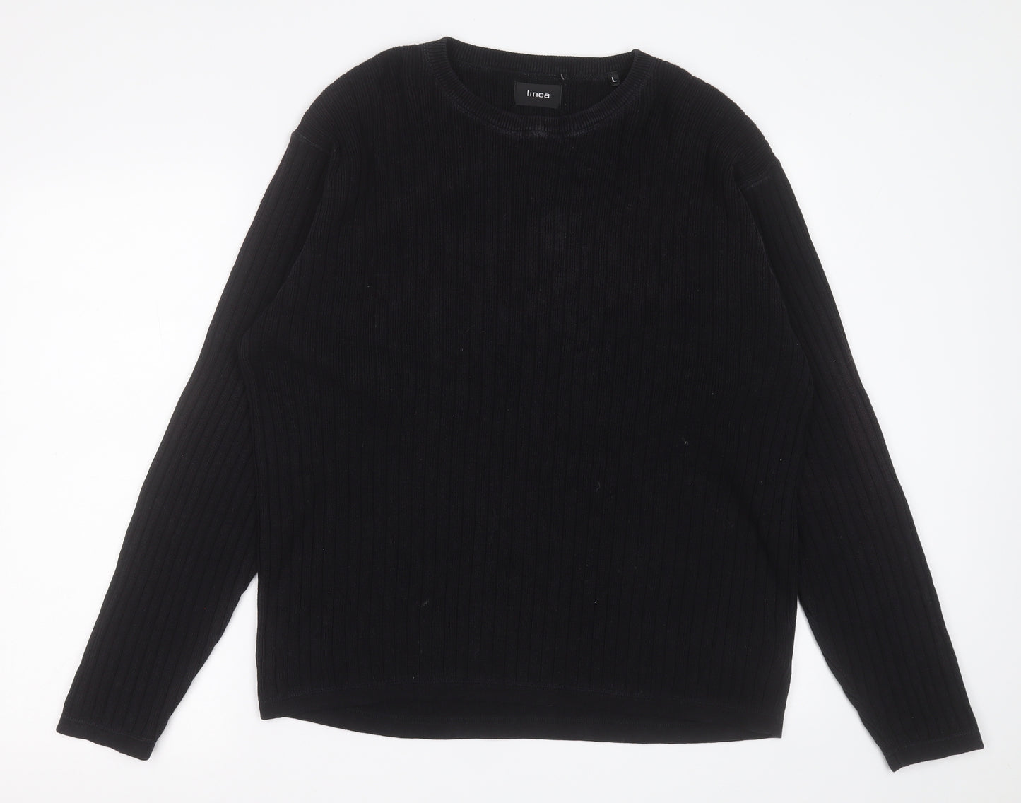 Linea Mens Black Crew Neck  Cotton Pullover Jumper Size L