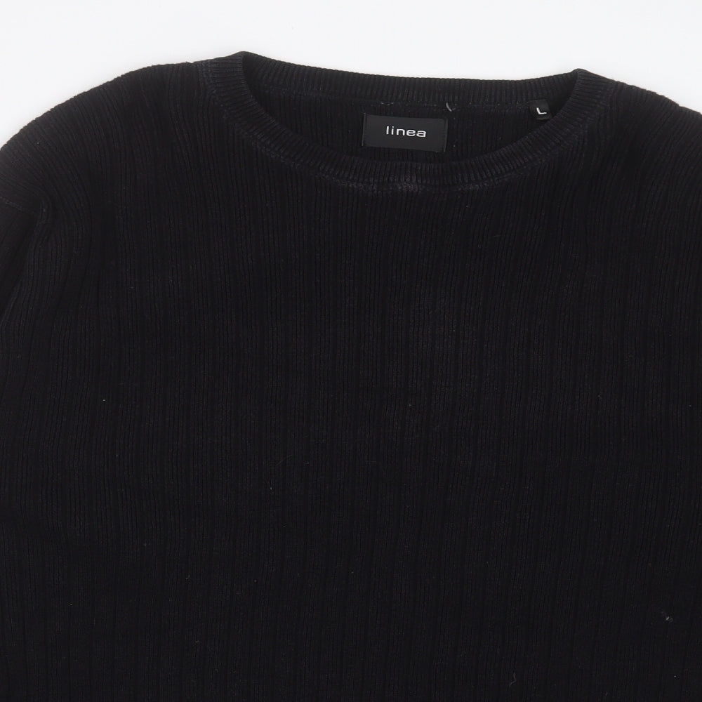 Linea Mens Black Crew Neck  Cotton Pullover Jumper Size L