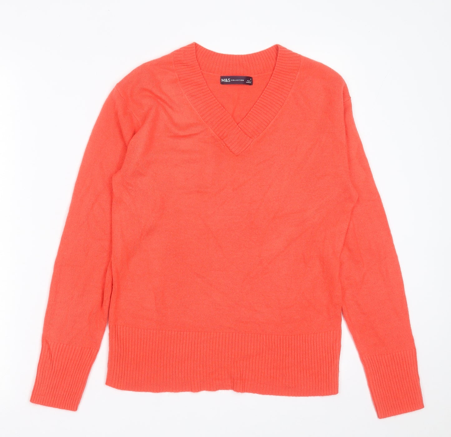 Marks and Spencer Womens Red V-Neck  Acrylic Pullover Jumper Size 8