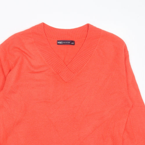 Marks and Spencer Womens Red V-Neck  Acrylic Pullover Jumper Size 8