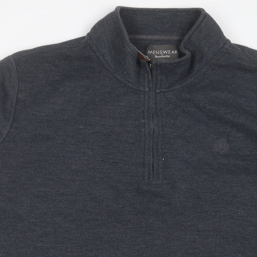 bonmarch Mens Blue  Cotton Pullover Sweatshirt Size L