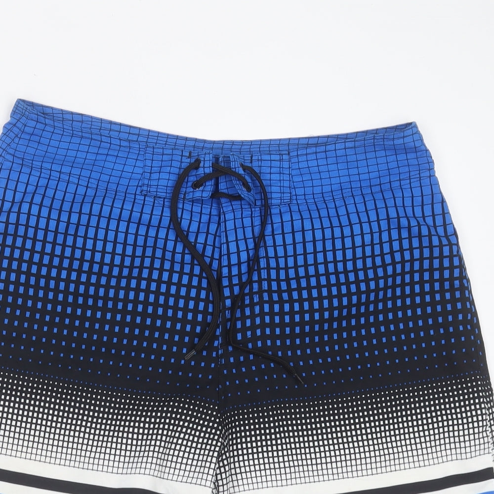 Kangaroo Poo Mens Blue Geometric Polyester Sweat Shorts Size M L12 in Regular Tie