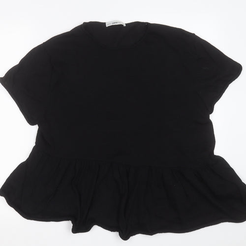 Zara Womens Black  Cotton Basic T-Shirt Size S Crew Neck