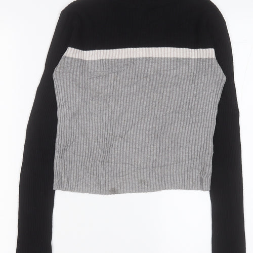 FBsister Womens Grey High Neck Striped Polyester Pullover Jumper Size M