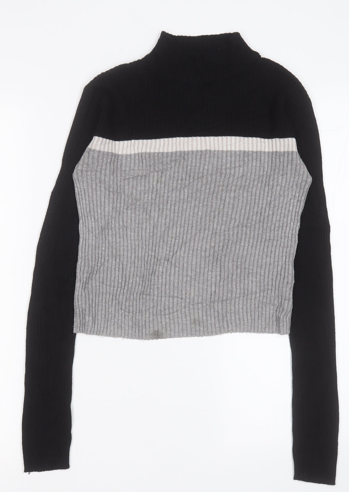 FBsister Womens Grey High Neck Striped Polyester Pullover Jumper Size M