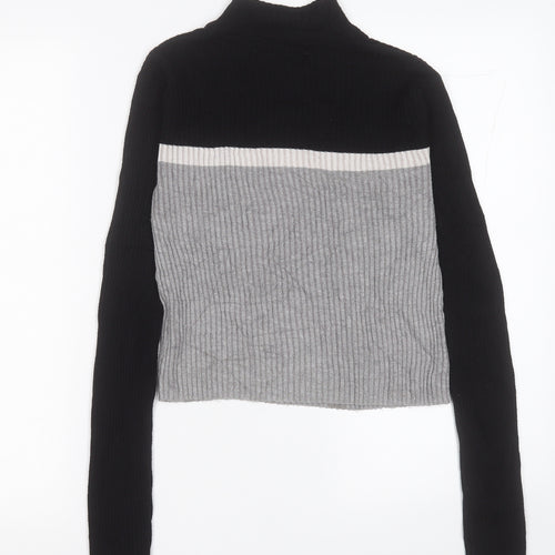 FBsister Womens Grey High Neck Striped Polyester Pullover Jumper Size M