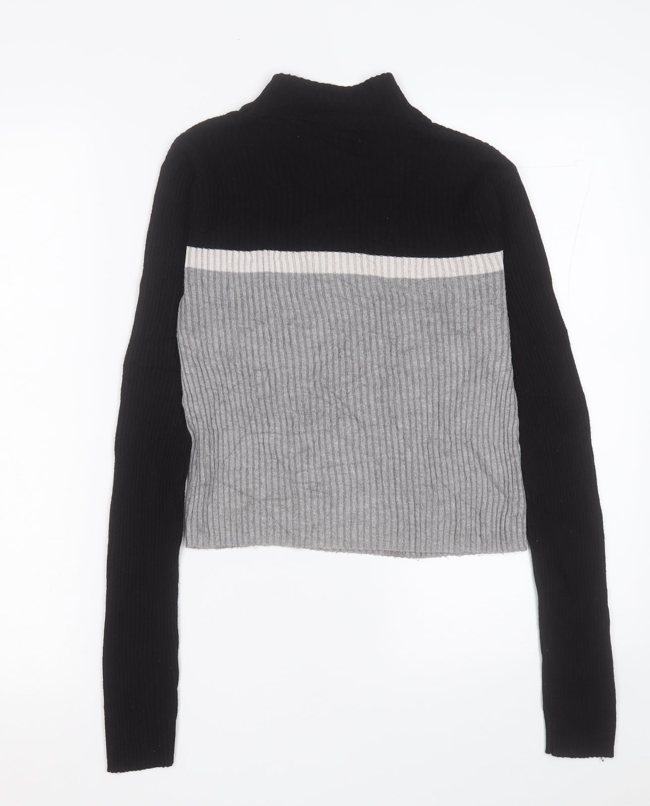 FBsister Womens Grey High Neck Striped Polyester Pullover Jumper Size M