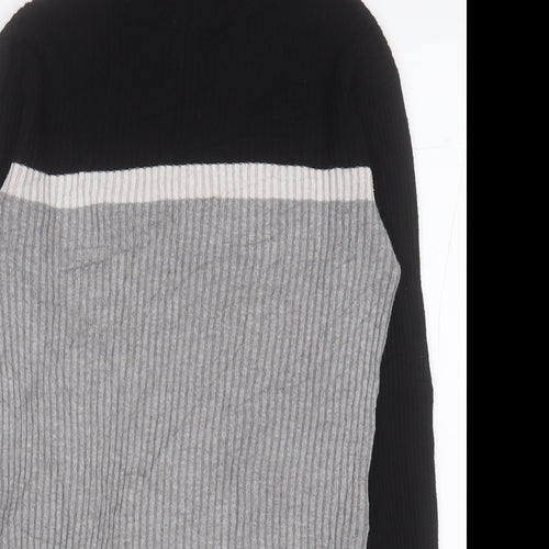 FBsister Womens Grey High Neck Striped Polyester Pullover Jumper Size M