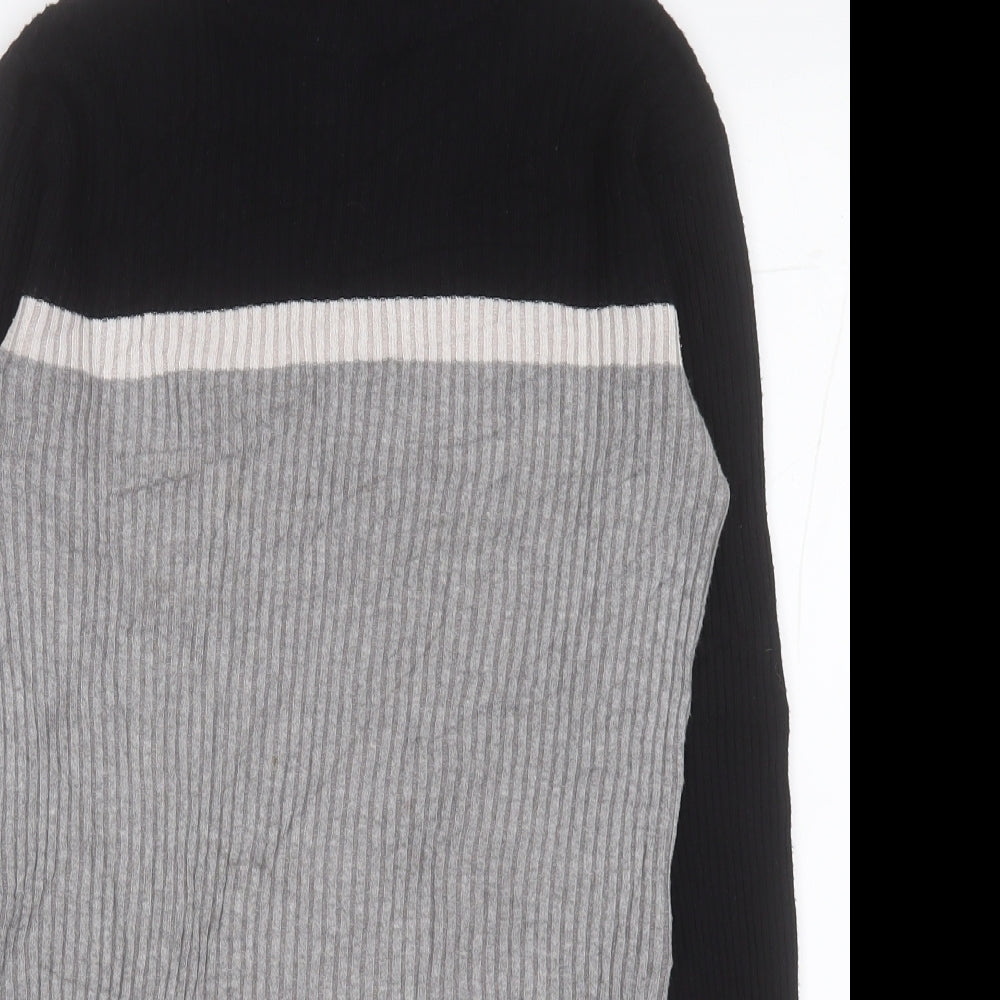 FBsister Womens Grey High Neck Striped Polyester Pullover Jumper Size M