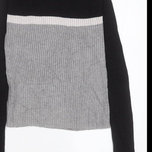 FBsister Womens Grey High Neck Striped Polyester Pullover Jumper Size M