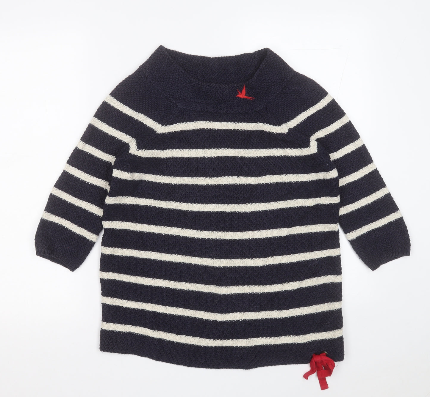 Per Una Womens Blue Crew Neck Striped Cotton Pullover Jumper Size 8