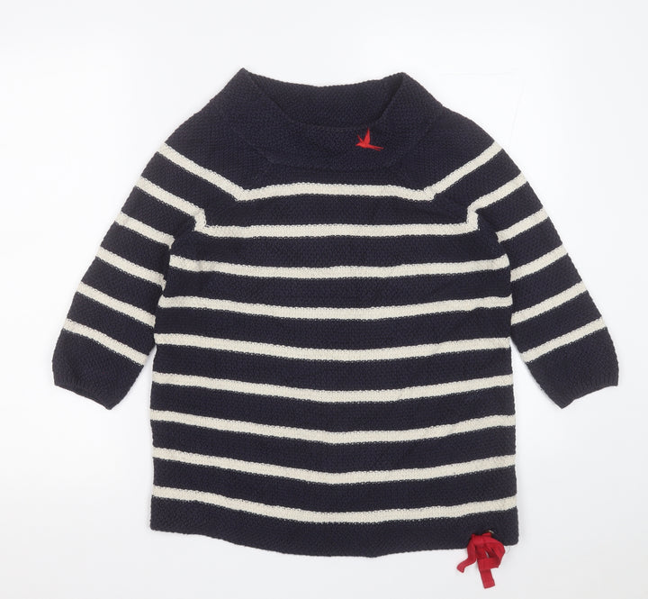 Per Una Womens Blue Crew Neck Striped Cotton Pullover Jumper Size 8