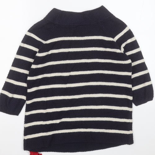 Per Una Womens Blue Crew Neck Striped Cotton Pullover Jumper Size 8