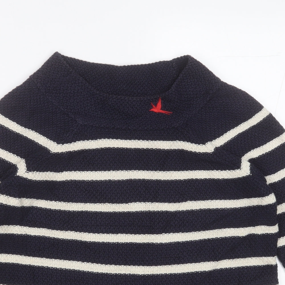 Per Una Womens Blue Crew Neck Striped Cotton Pullover Jumper Size 8