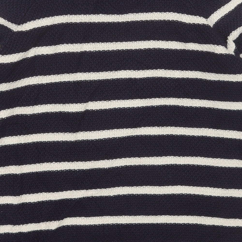 Per Una Womens Blue Crew Neck Striped Cotton Pullover Jumper Size 8