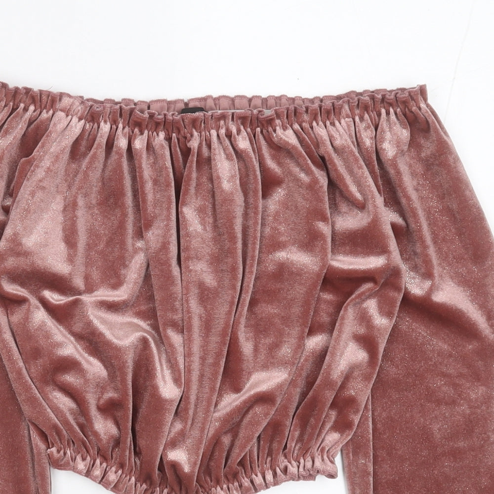 NEXT Womens Pink  Polyester Cropped Blouse Size 10 Off the Shoulder