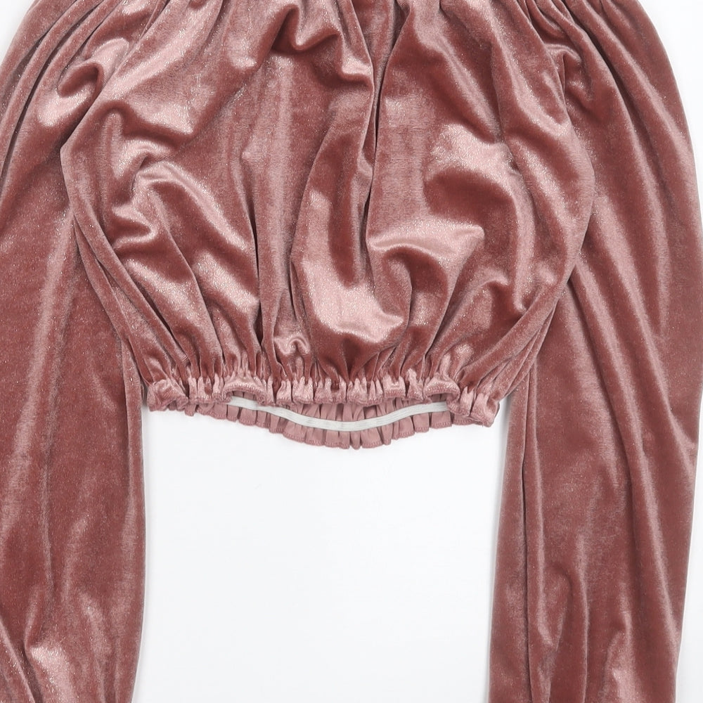 NEXT Womens Pink  Polyester Cropped Blouse Size 10 Off the Shoulder