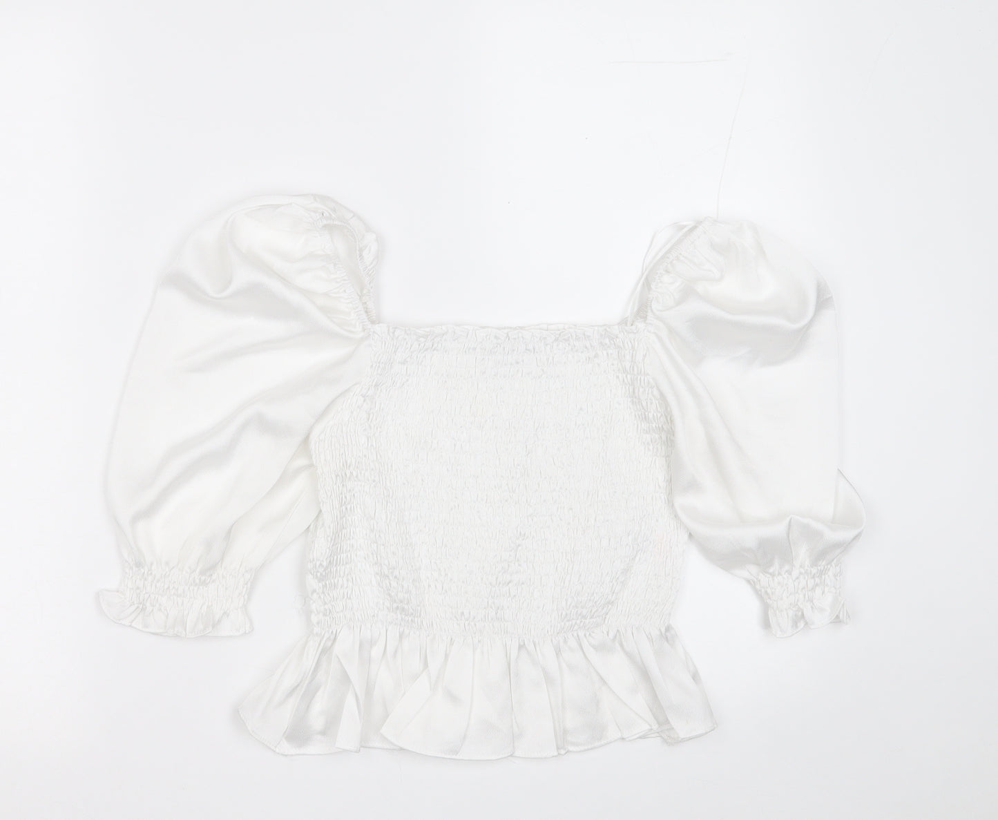 Vera & Lucy  Womens White  Polyester Cropped Blouse Size M Square Neck