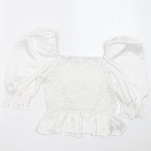 Vera & Lucy  Womens White  Polyester Cropped Blouse Size M Square Neck