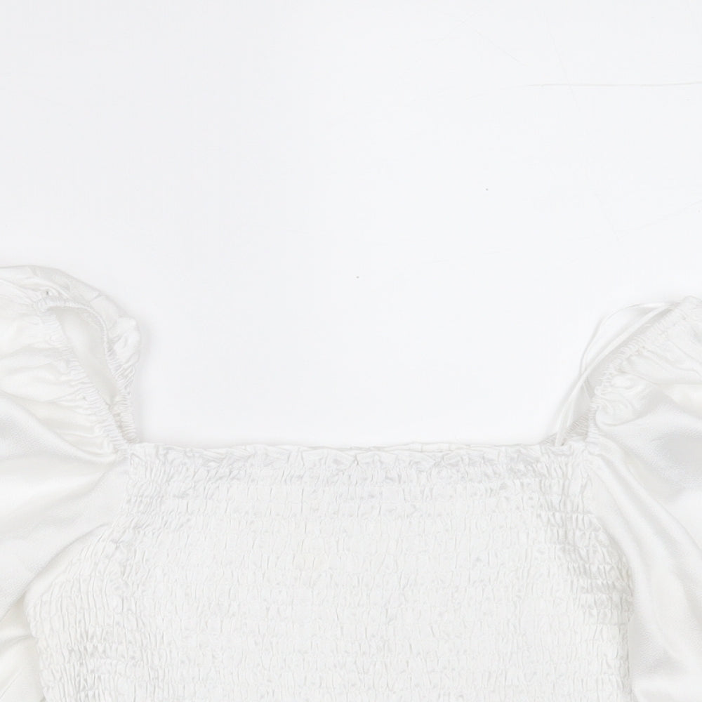 Vera & Lucy  Womens White  Polyester Cropped Blouse Size M Square Neck