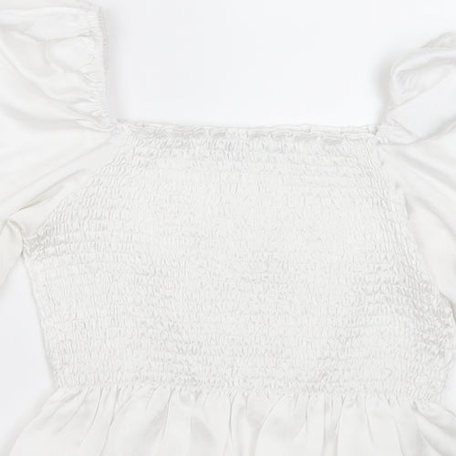 Vera & Lucy  Womens White  Polyester Cropped Blouse Size M Square Neck
