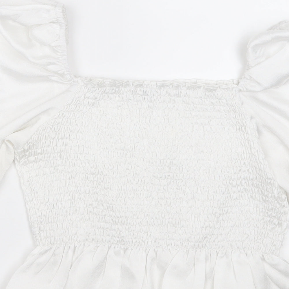 Vera & Lucy  Womens White  Polyester Cropped Blouse Size M Square Neck