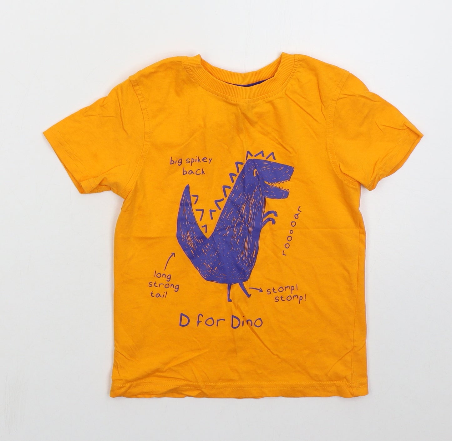 George Boys Orange  Cotton Basic T-Shirt Size 4-5 Years Crew Neck Pullover - D is for Dino