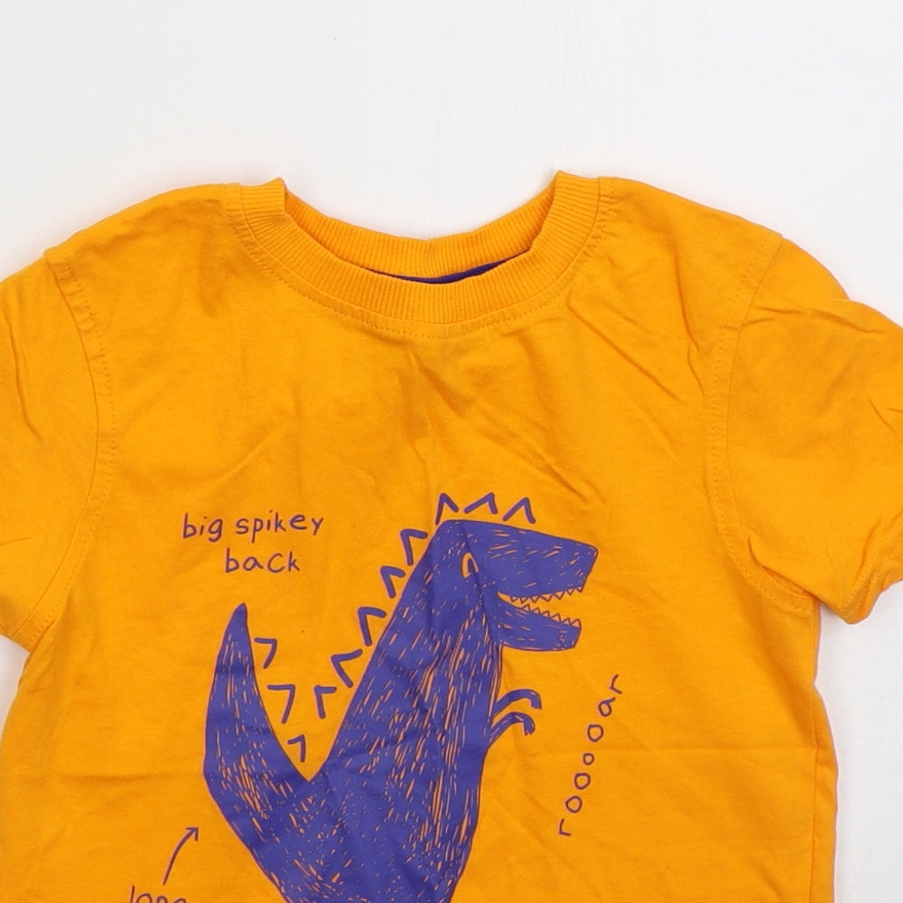 George Boys Orange  Cotton Basic T-Shirt Size 4-5 Years Crew Neck Pullover - D is for Dino