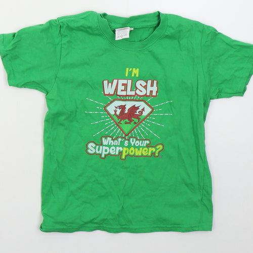 Gildan Boys Green  Cotton Basic T-Shirt Size 5-6 Years Crew Neck Pullover - I'm Welsh What's Your Superpower